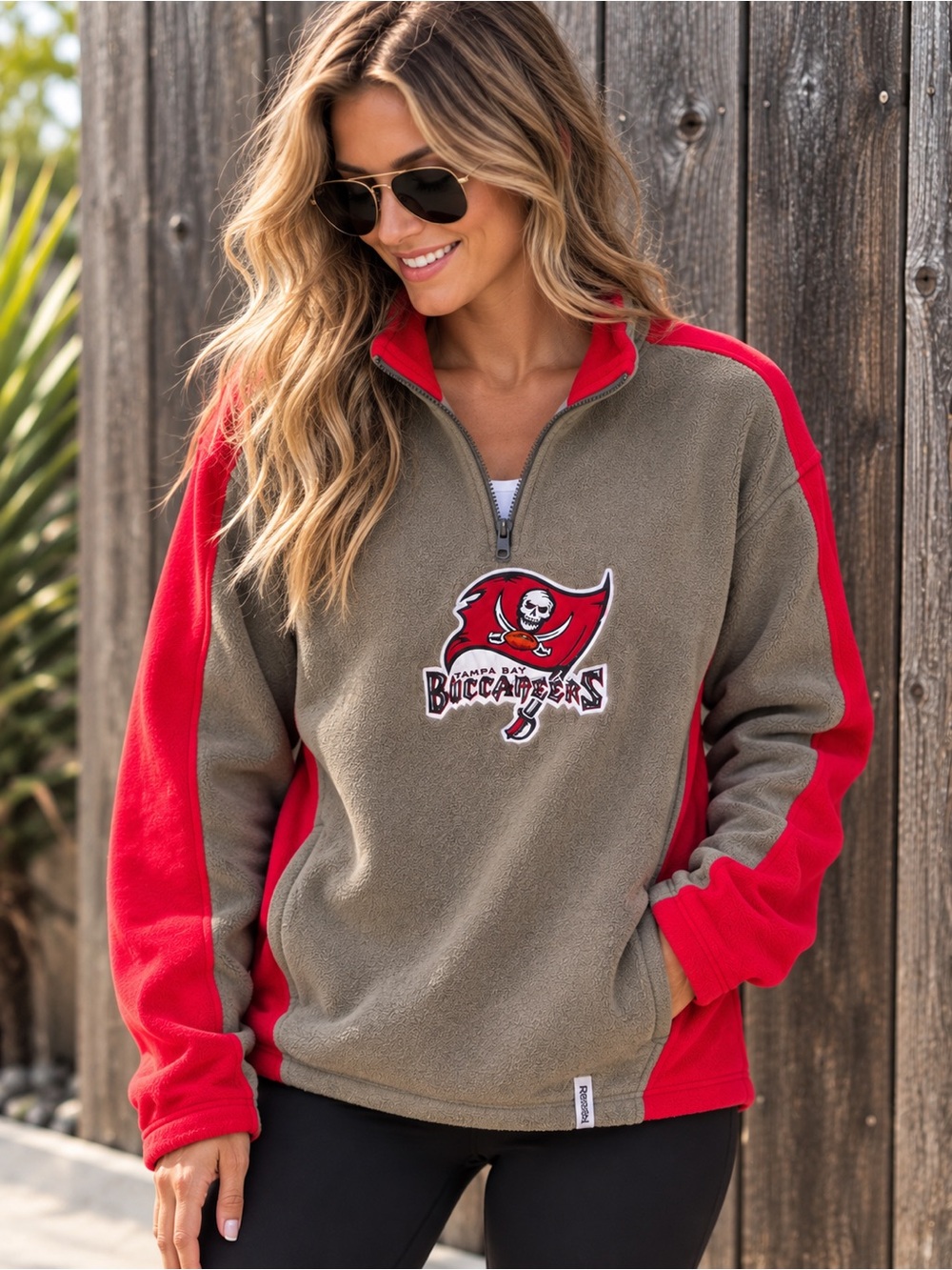 Tampa Bay Buccaneers Reebok NFL Fleece Pullover Size L Red Pewter